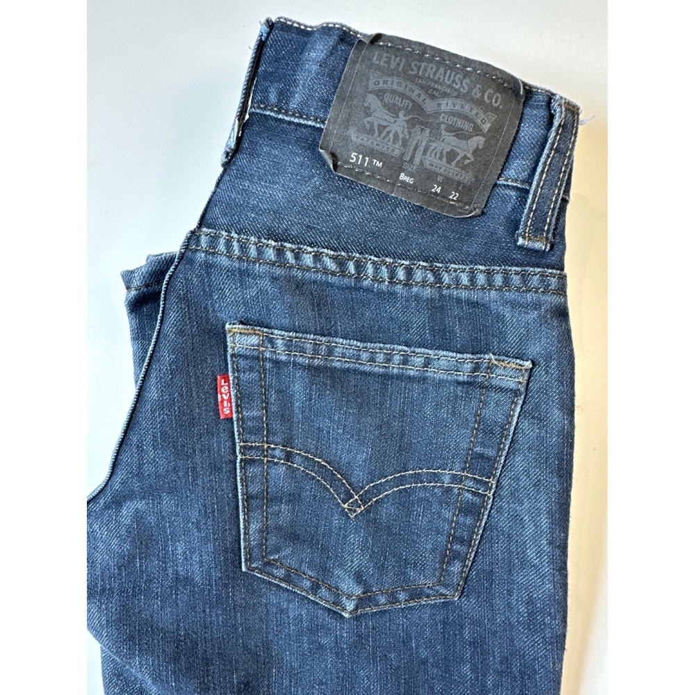 Levis 511 Slim Fit Jeans Boys Size 24x22 Adjustable Waist Dark Wash Denim